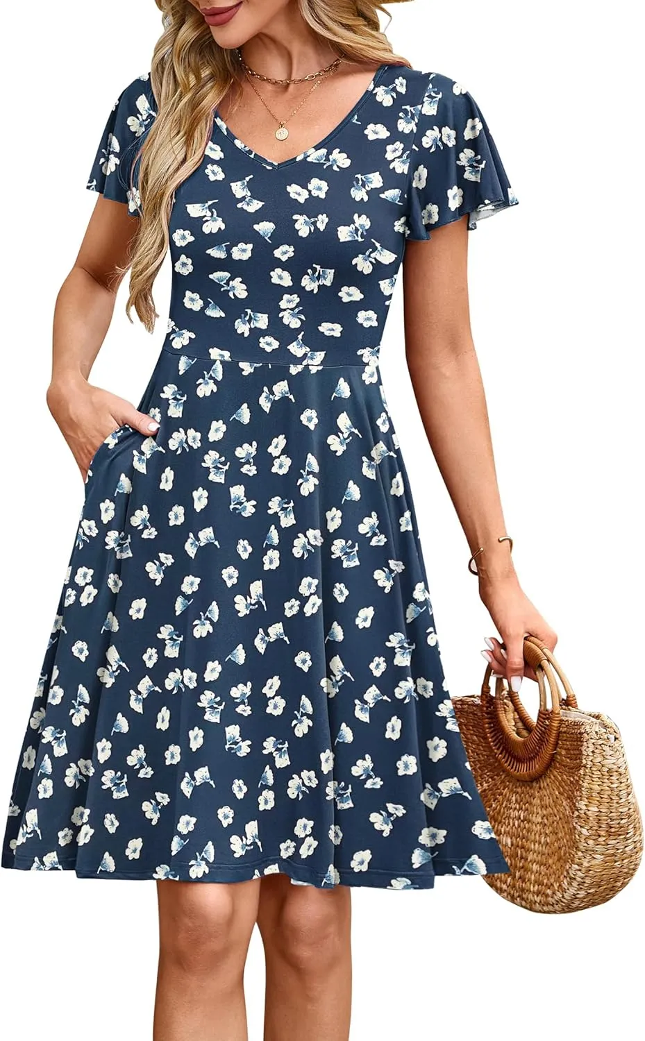 MOLERANI Women's Summer Dresses 2025 - Casual A-Line Sundress with Short Sleeves Floral Print for Beach Vacation S-3XL