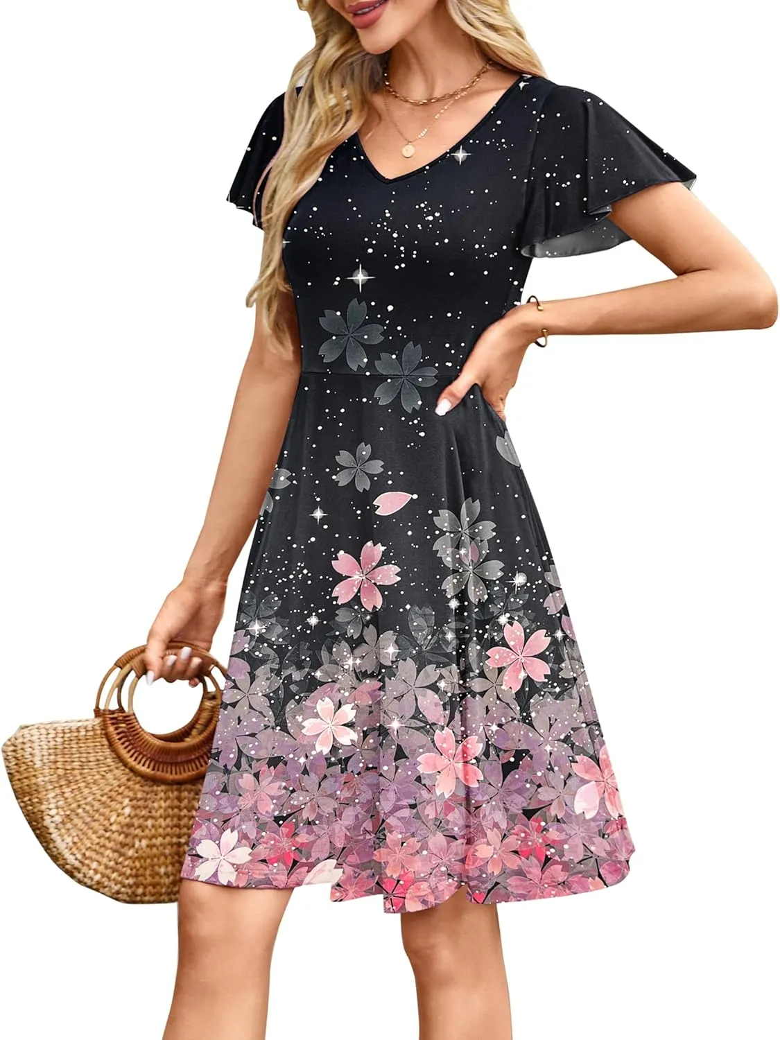 MOLERANI Women's Summer Dresses 2025 - Casual A-Line Sundress with Short Sleeves Floral Print for Beach Vacation S-3XL