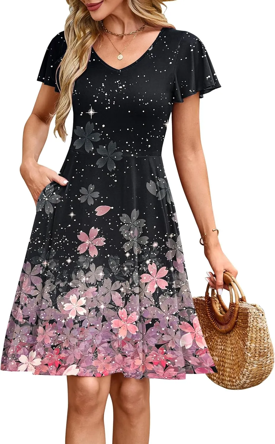 MOLERANI Women's Summer Dresses 2025 - Casual A-Line Sundress with Short Sleeves Floral Print for Beach Vacation S-3XL