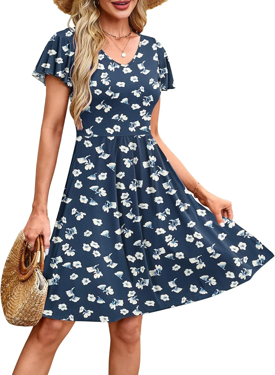 MOLERANI Women's Summer Dresses 2025 - Casual A-Line Sundress with Short Sleeves Floral Print for Beach Vacation S-3XL