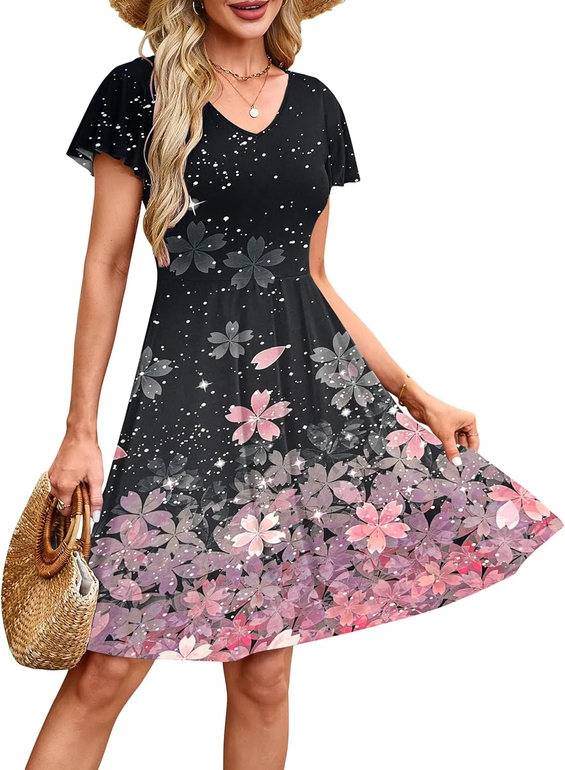 MOLERANI Women's Summer Dresses 2025 - Casual A-Line Sundress with Short Sleeves Floral Print for Beach Vacation S-3XL