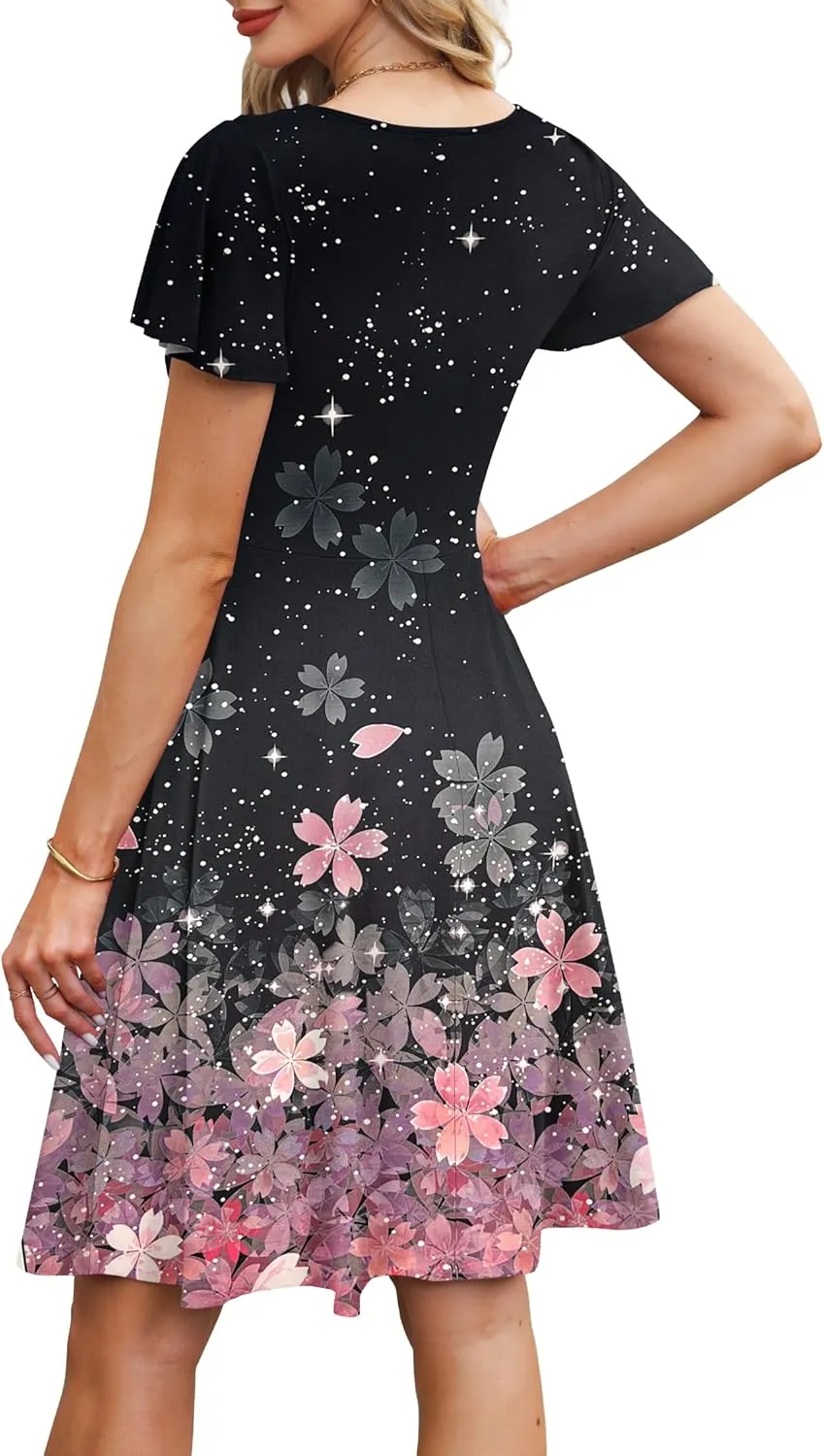 MOLERANI Women's Summer Dresses 2025 - Casual A-Line Sundress with Short Sleeves Floral Print for Beach Vacation S-3XL