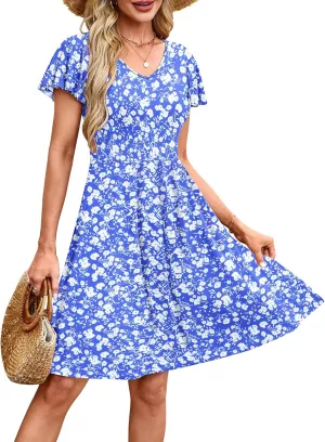MOLERANI Women's Summer Dresses 2025 - Casual A-Line Sundress with Short Sleeves Floral Print for Beach Vacation S-3XL