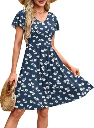MOLERANI Women's Summer Dresses 2025 - Casual A-Line Sundress with Short Sleeves Floral Print for Beach Vacation S-3XL
