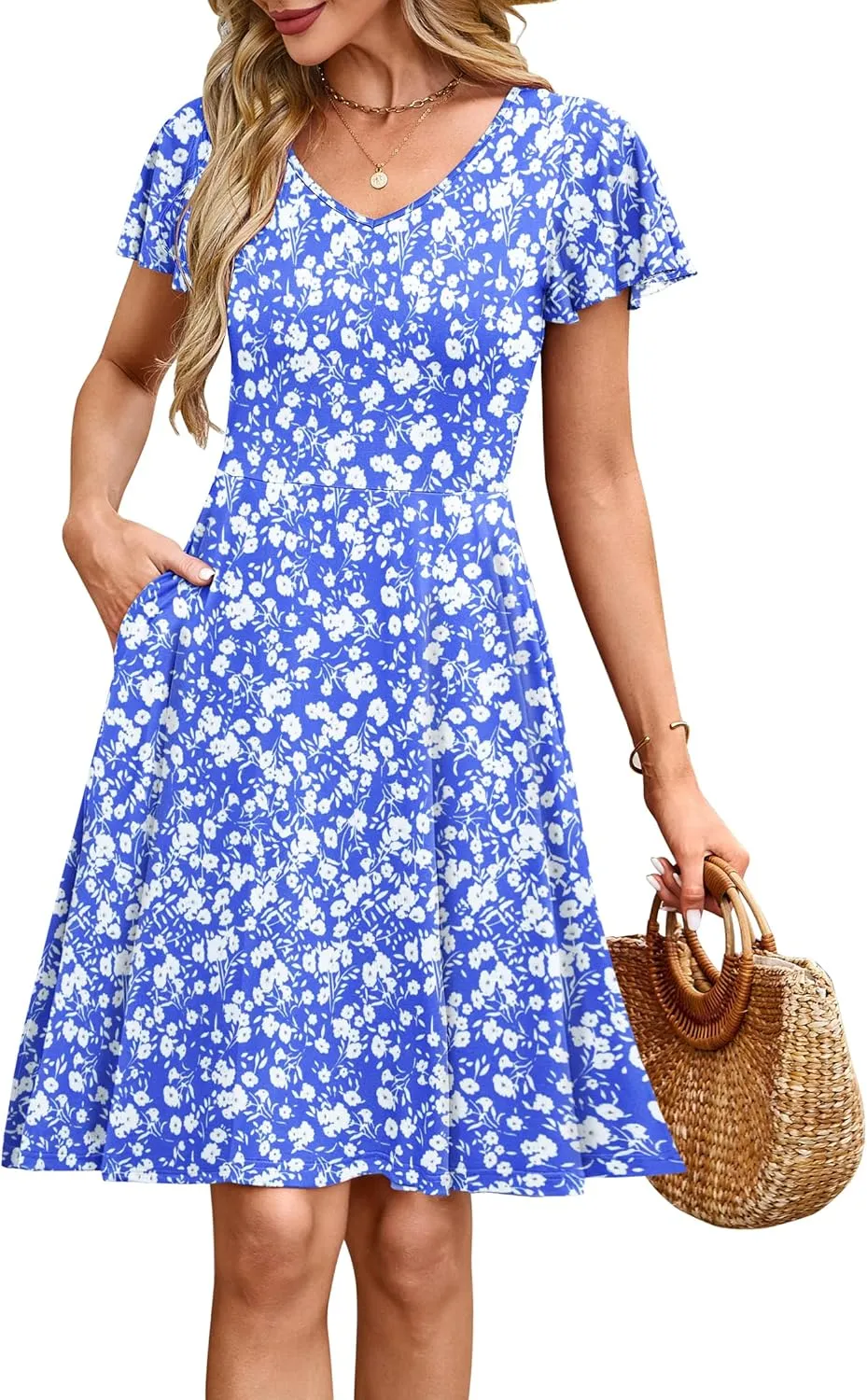MOLERANI Women's Summer Dresses 2025 - Casual A-Line Sundress with Short Sleeves Floral Print for Beach Vacation S-3XL