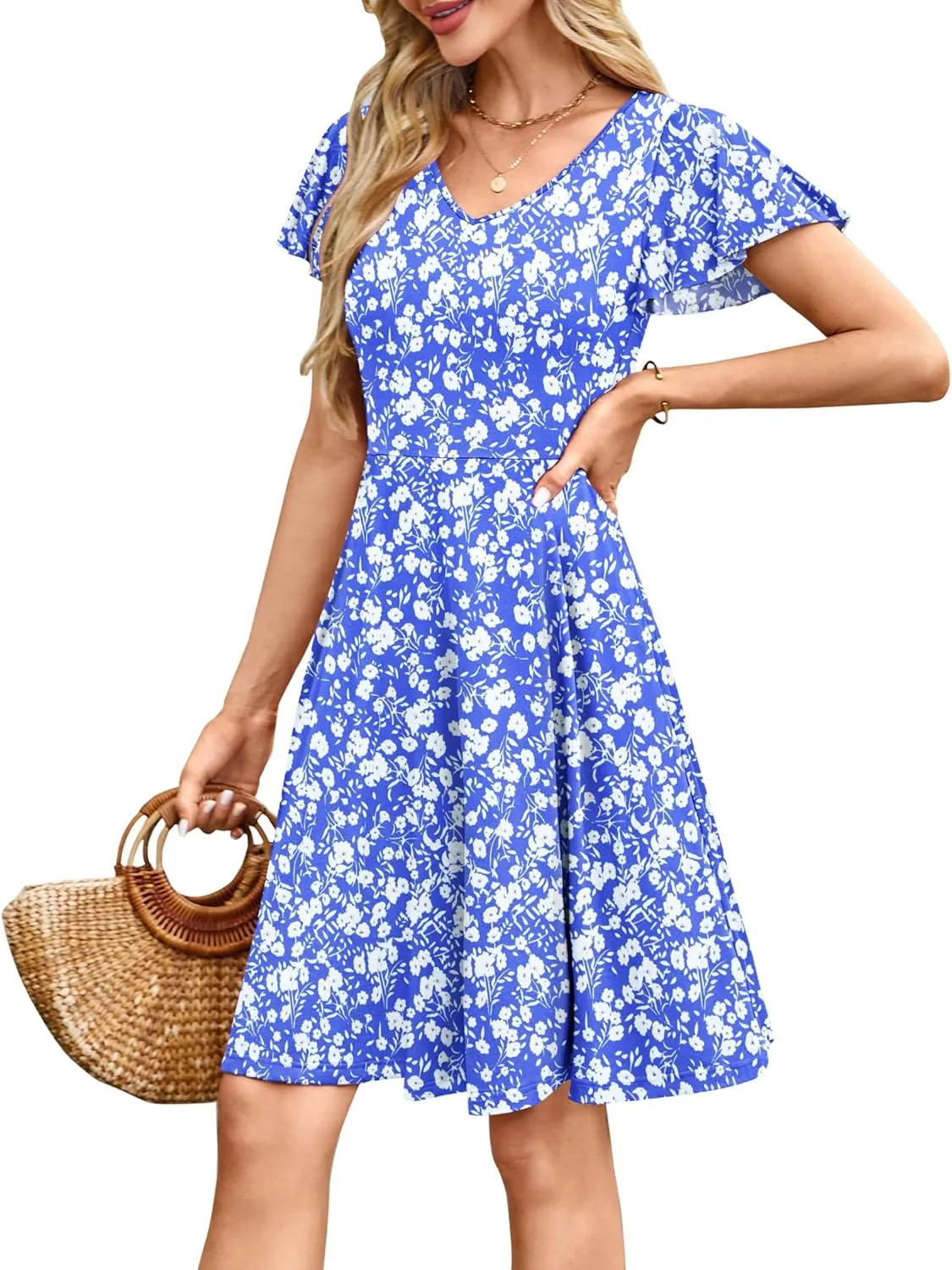MOLERANI Women's Summer Dresses 2025 - Casual A-Line Sundress with Short Sleeves Floral Print for Beach Vacation S-3XL