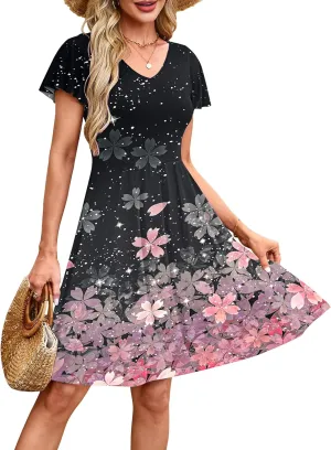 MOLERANI Women's Summer Dresses 2025 - Casual A-Line Sundress with Short Sleeves Floral Print for Beach Vacation S-3XL