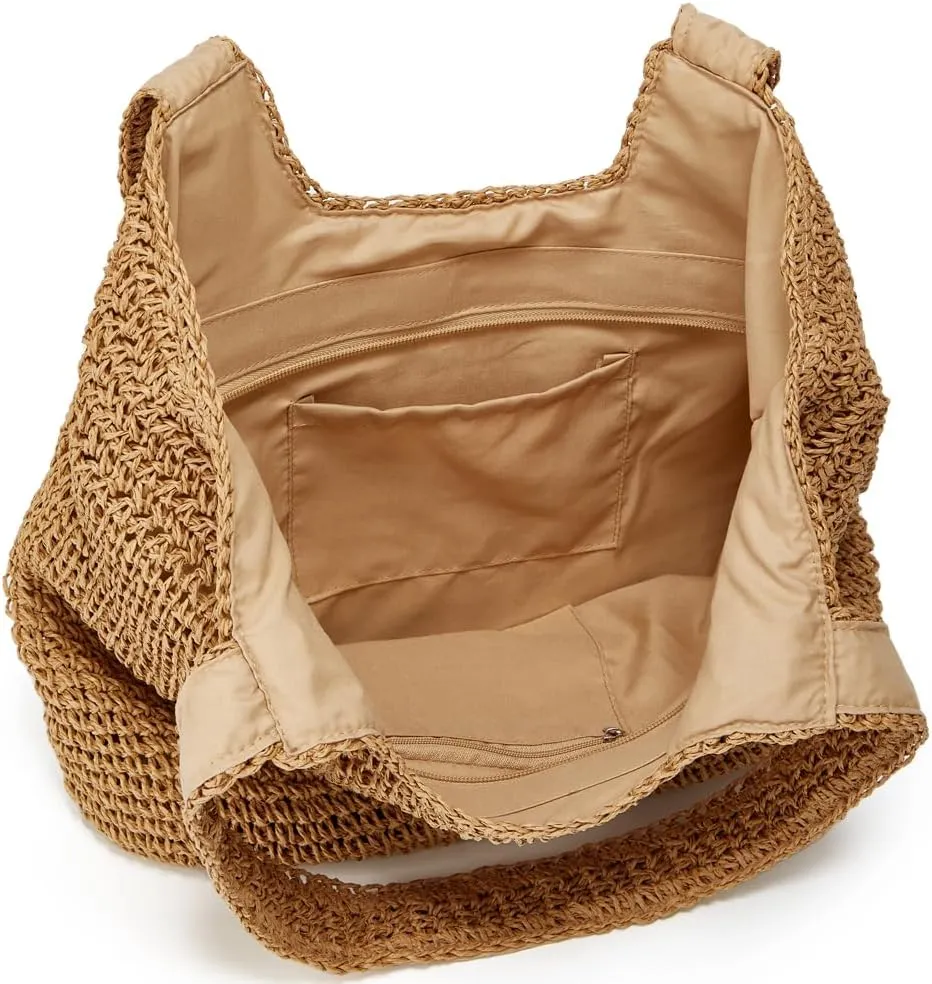 Molodo Straw Beach Bag for Women Classic Beach Tote Bag Handwoven Shoulder Bag Stylish Hobo Purses for Summer Vacation Travel
