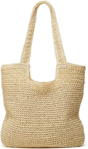 Molodo Straw Beach Bag for Women Classic Beach Tote Bag Handwoven Shoulder Bag Stylish Hobo Purses for Summer Vacation Travel