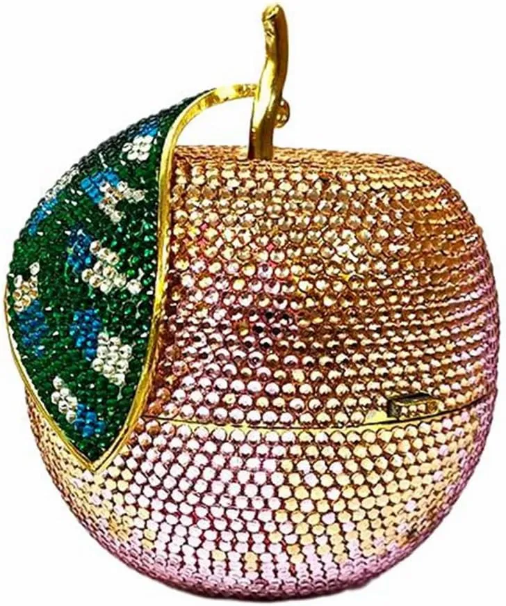 Novelty Apple Rhinestone Crystal Evening Bag for Women Glitter Diamond Clutch Purse Prom Party Handbag