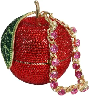 Novelty Apple Rhinestone Crystal Evening Bag for Women Glitter Diamond Clutch Purse Prom Party Handbag