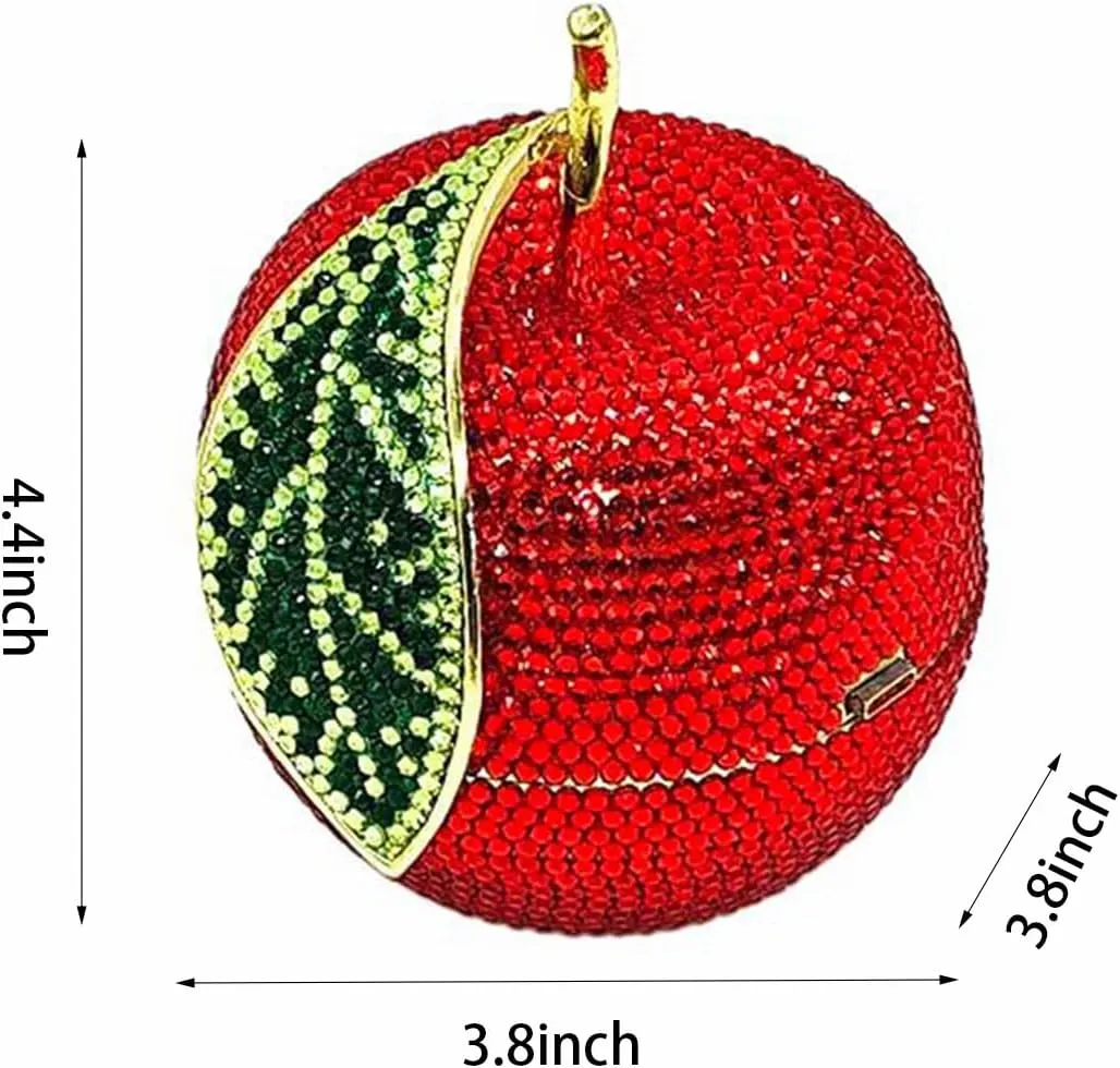 Novelty Apple Rhinestone Crystal Evening Bag for Women Glitter Diamond Clutch Purse Prom Party Handbag