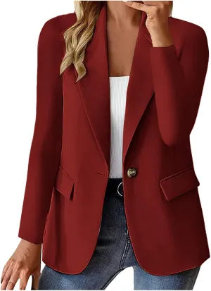 Office Jacket For Women 2024 Professional Blazer Work Lapel Button Down Solid Elegant Long Sleeve Dressy Jackets