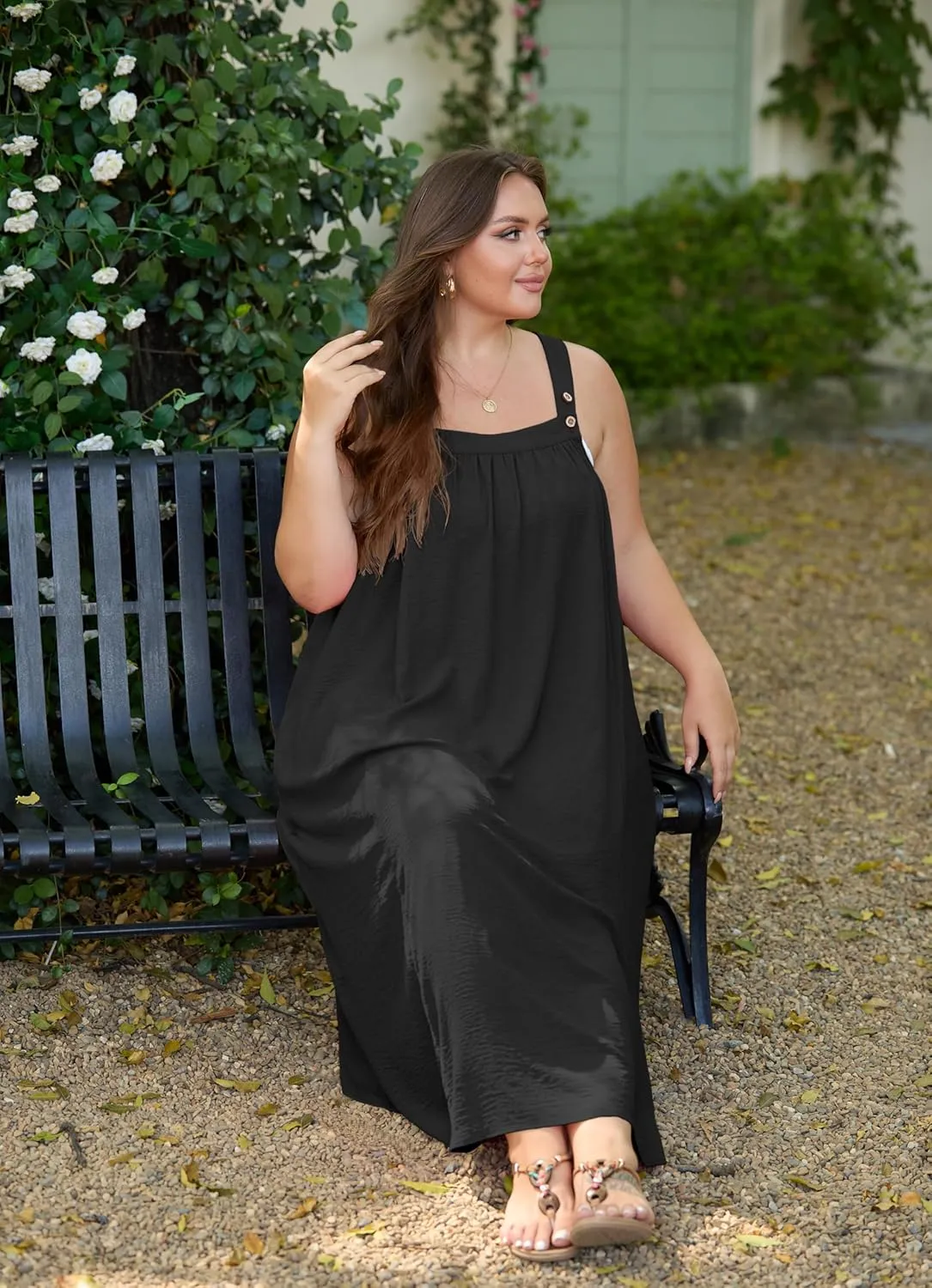 OLRIK Plus Size Casual Summer Dresses for Women Loose Fit A-Line Flowy Midi Dress with Pockets
