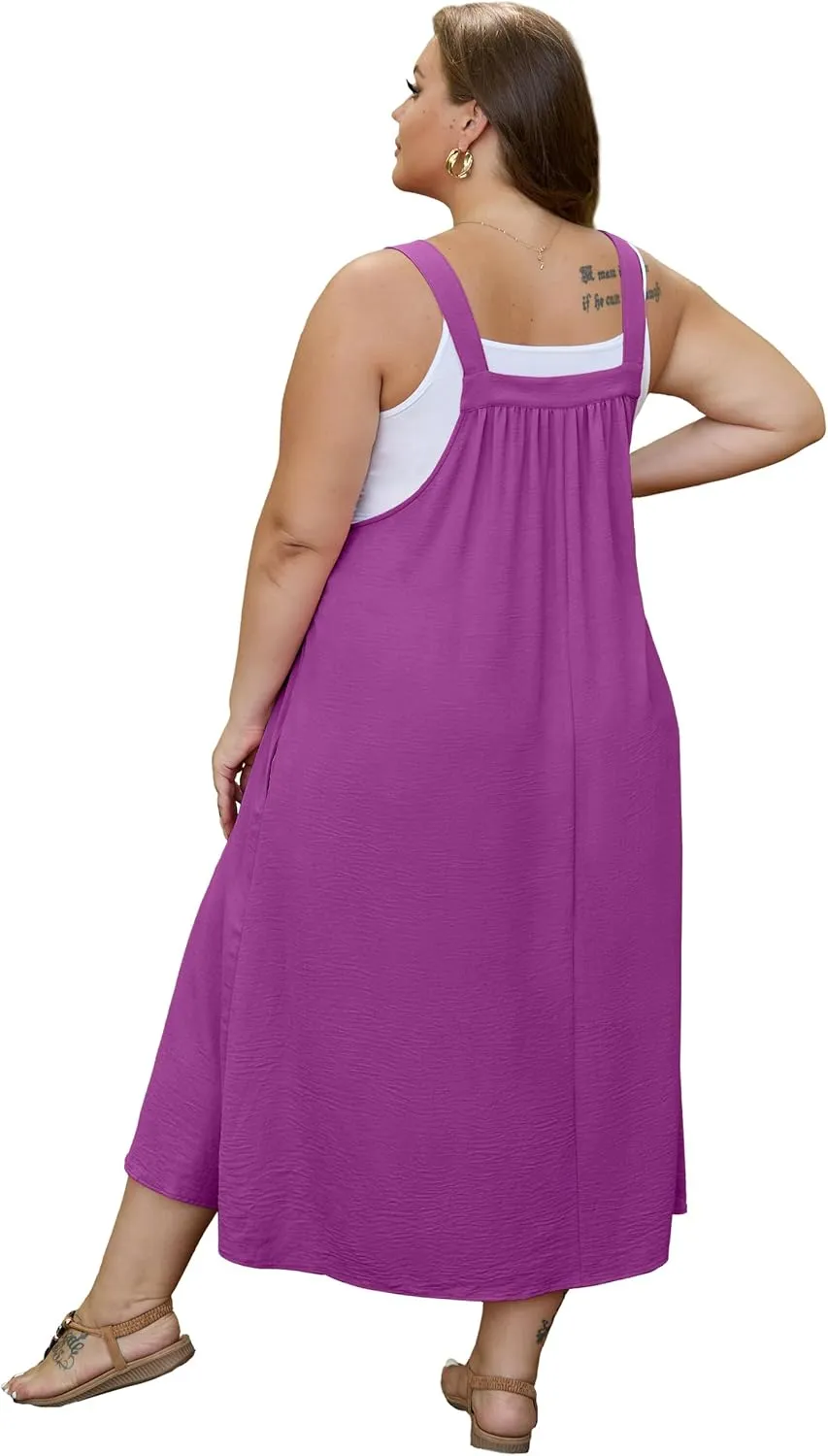 OLRIK Plus Size Casual Summer Dresses for Women Loose Fit A-Line Flowy Midi Dress with Pockets