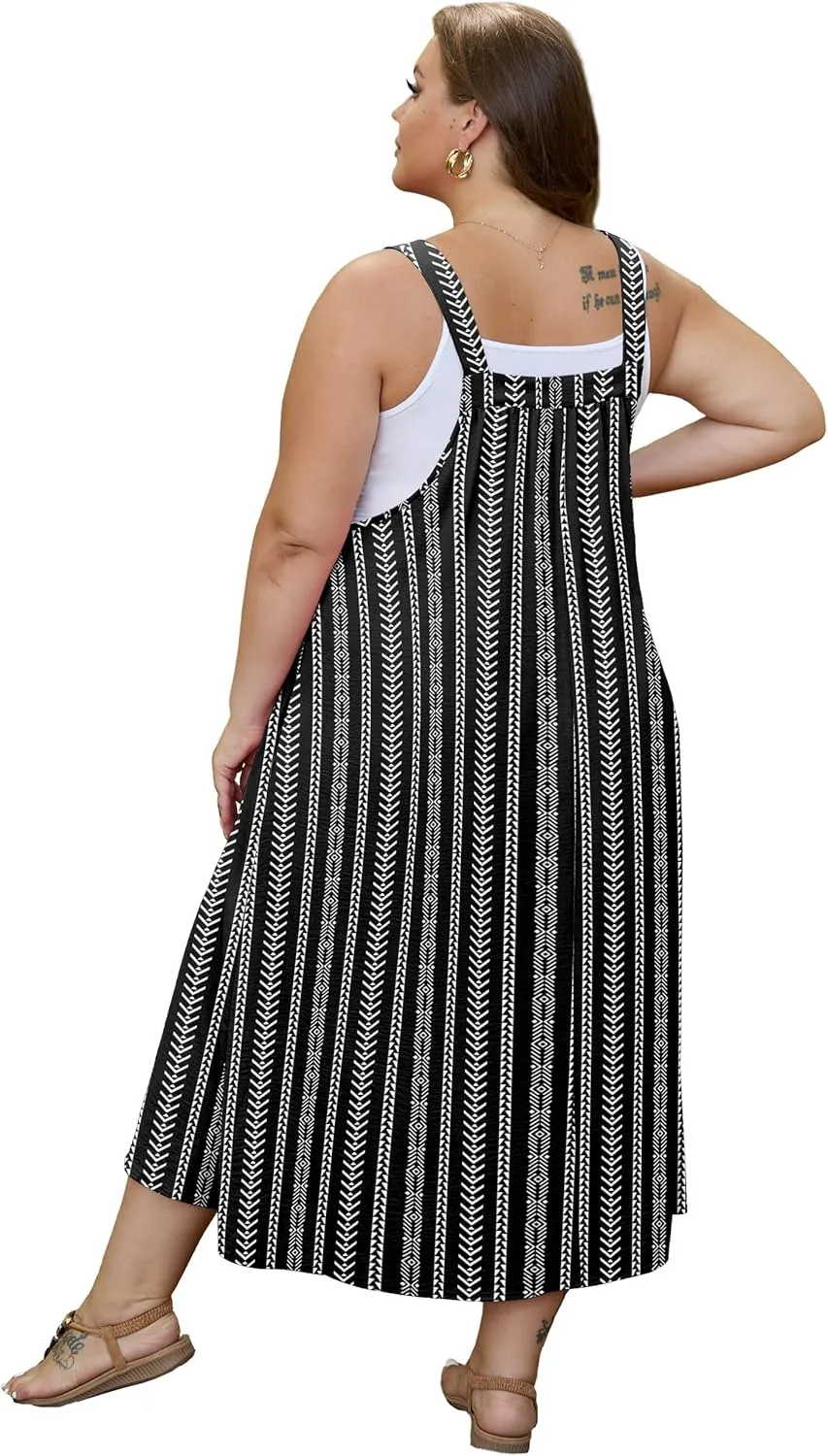 OLRIK Plus Size Casual Summer Dresses for Women Loose Fit A-Line Flowy Midi Dress with Pockets