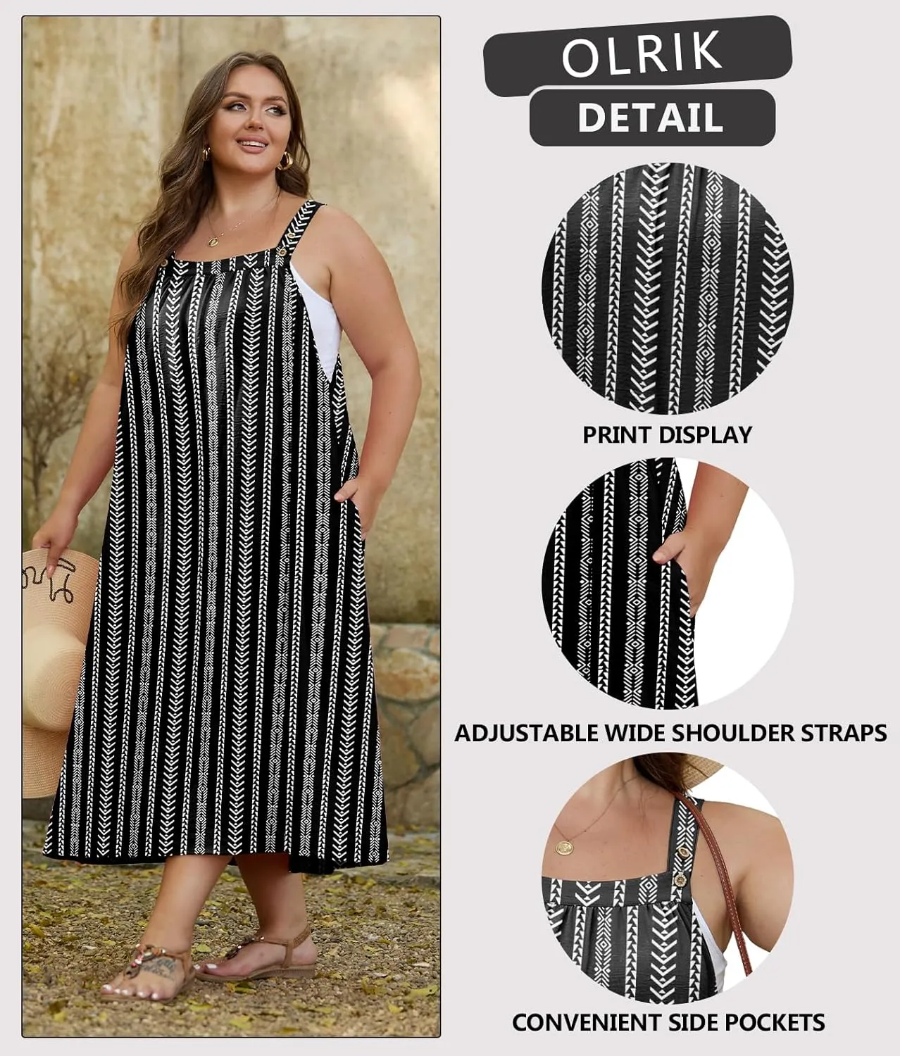 OLRIK Plus Size Casual Summer Dresses for Women Loose Fit A-Line Flowy Midi Dress with Pockets