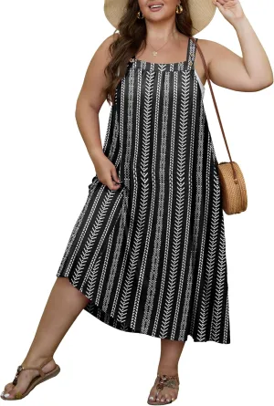 OLRIK Plus Size Casual Summer Dresses for Women Loose Fit A-Line Flowy Midi Dress with Pockets