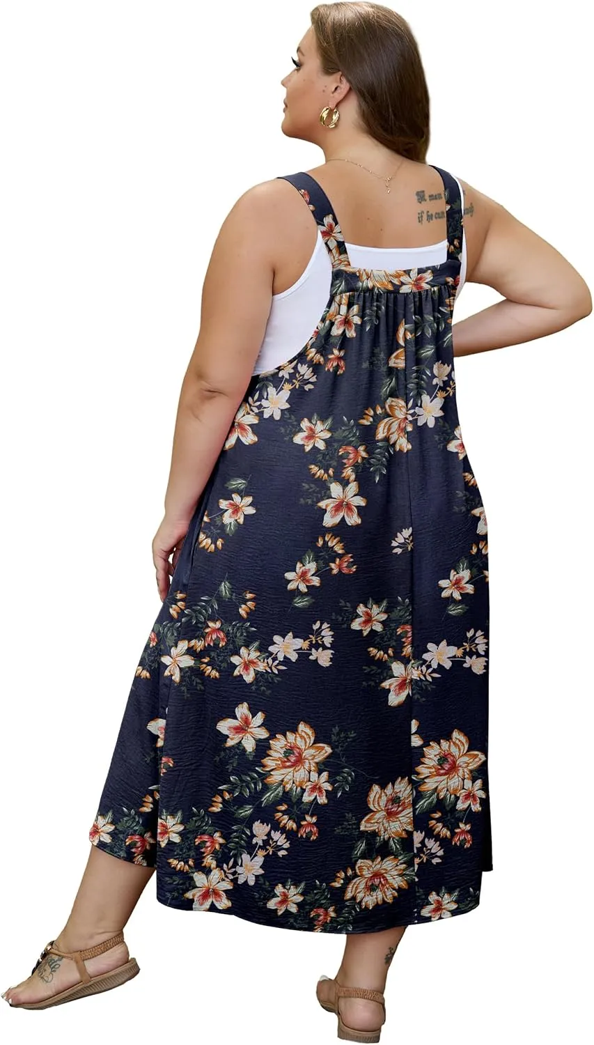 OLRIK Plus Size Casual Summer Dresses for Women Loose Fit A-Line Flowy Midi Dress with Pockets