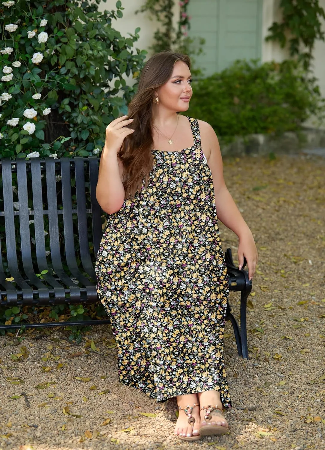 OLRIK Plus Size Casual Summer Dresses for Women Loose Fit A-Line Flowy Midi Dress with Pockets