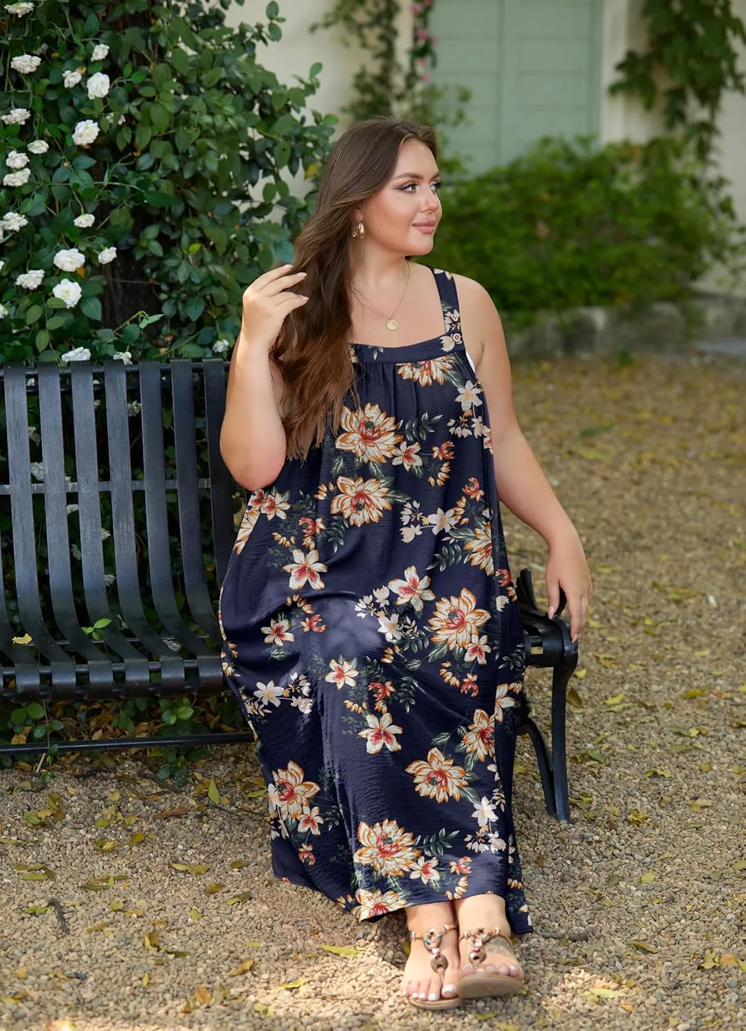 OLRIK Plus Size Casual Summer Dresses for Women Loose Fit A-Line Flowy Midi Dress with Pockets