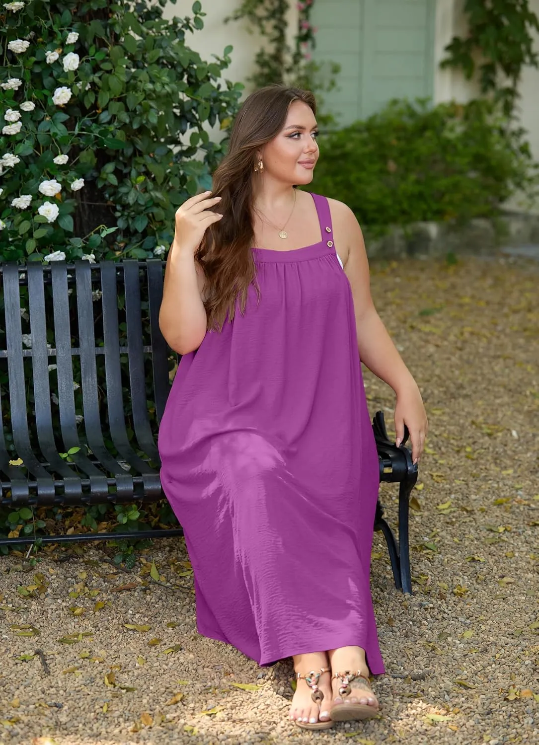 OLRIK Plus Size Casual Summer Dresses for Women Loose Fit A-Line Flowy Midi Dress with Pockets