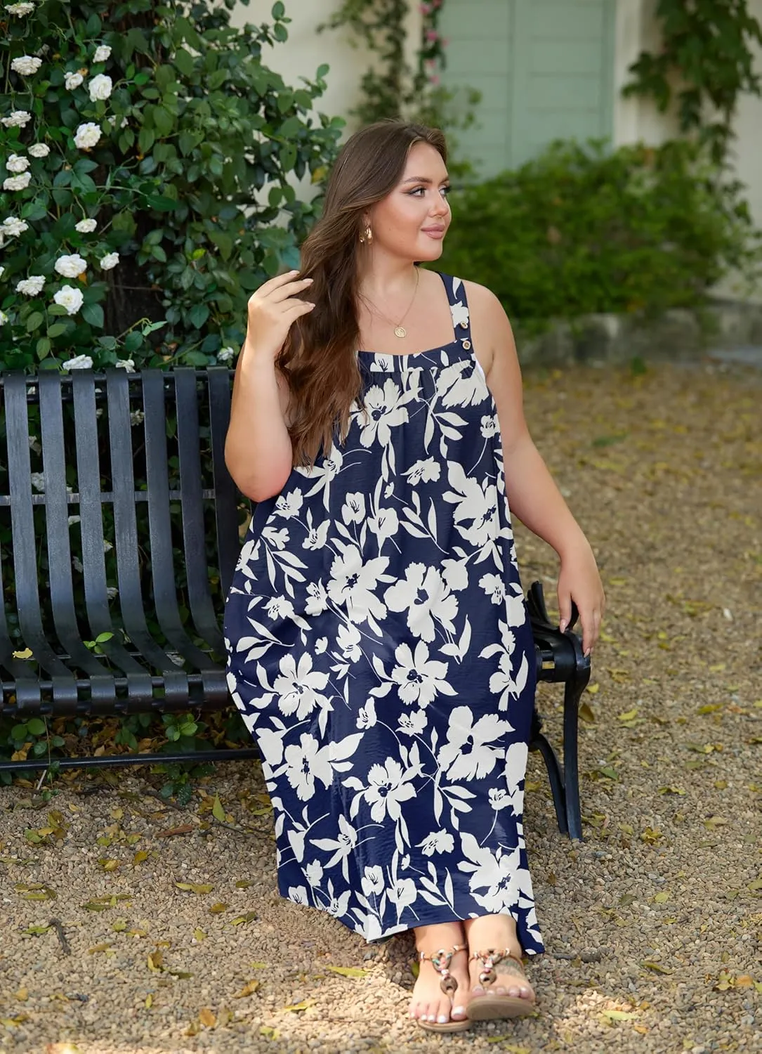 OLRIK Plus Size Casual Summer Dresses for Women Loose Fit A-Line Flowy Midi Dress with Pockets