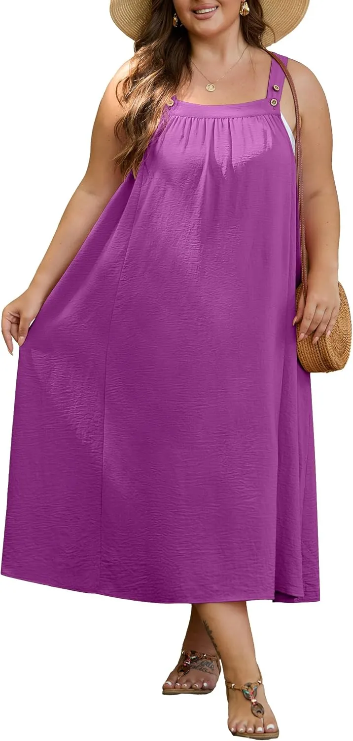 OLRIK Plus Size Casual Summer Dresses for Women Loose Fit A-Line Flowy Midi Dress with Pockets