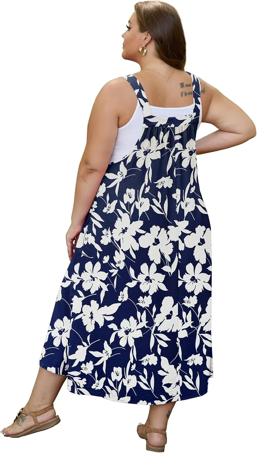 OLRIK Plus Size Casual Summer Dresses for Women Loose Fit A-Line Flowy Midi Dress with Pockets