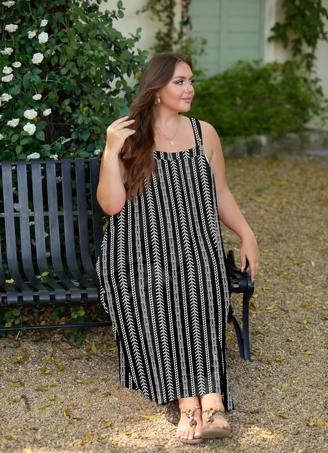 OLRIK Plus Size Casual Summer Dresses for Women Loose Fit A-Line Flowy Midi Dress with Pockets