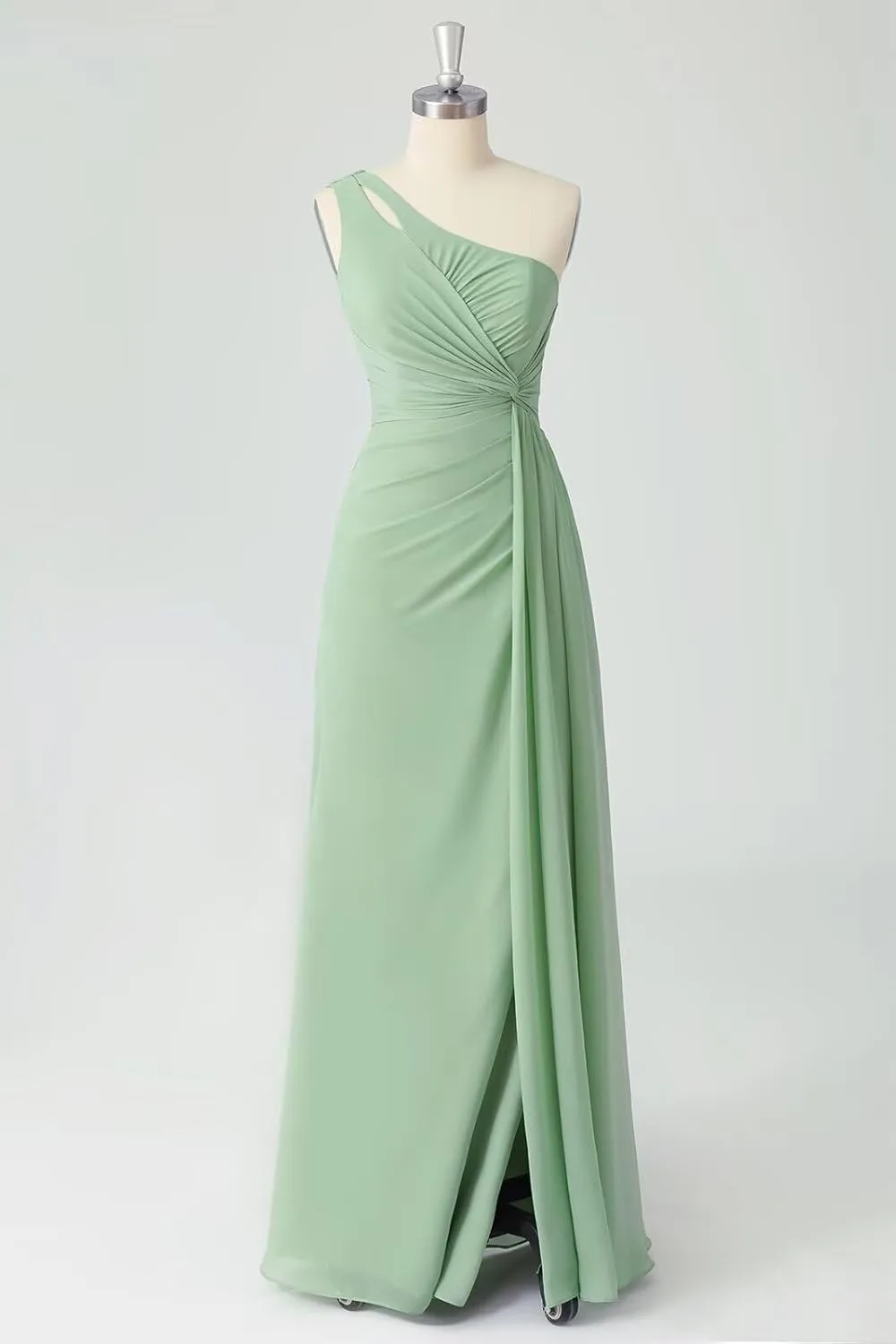 One Shoulder Bridesmaid Dresses for Women Ruched Chiffon A Line Evening Formal Gown with Slit