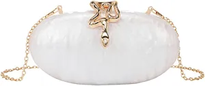 Oval Clutch Purse for Women Glitter Evening Handbag Chic Wedding Clutch Ladies Chain Crossbody Bags for Party Prom