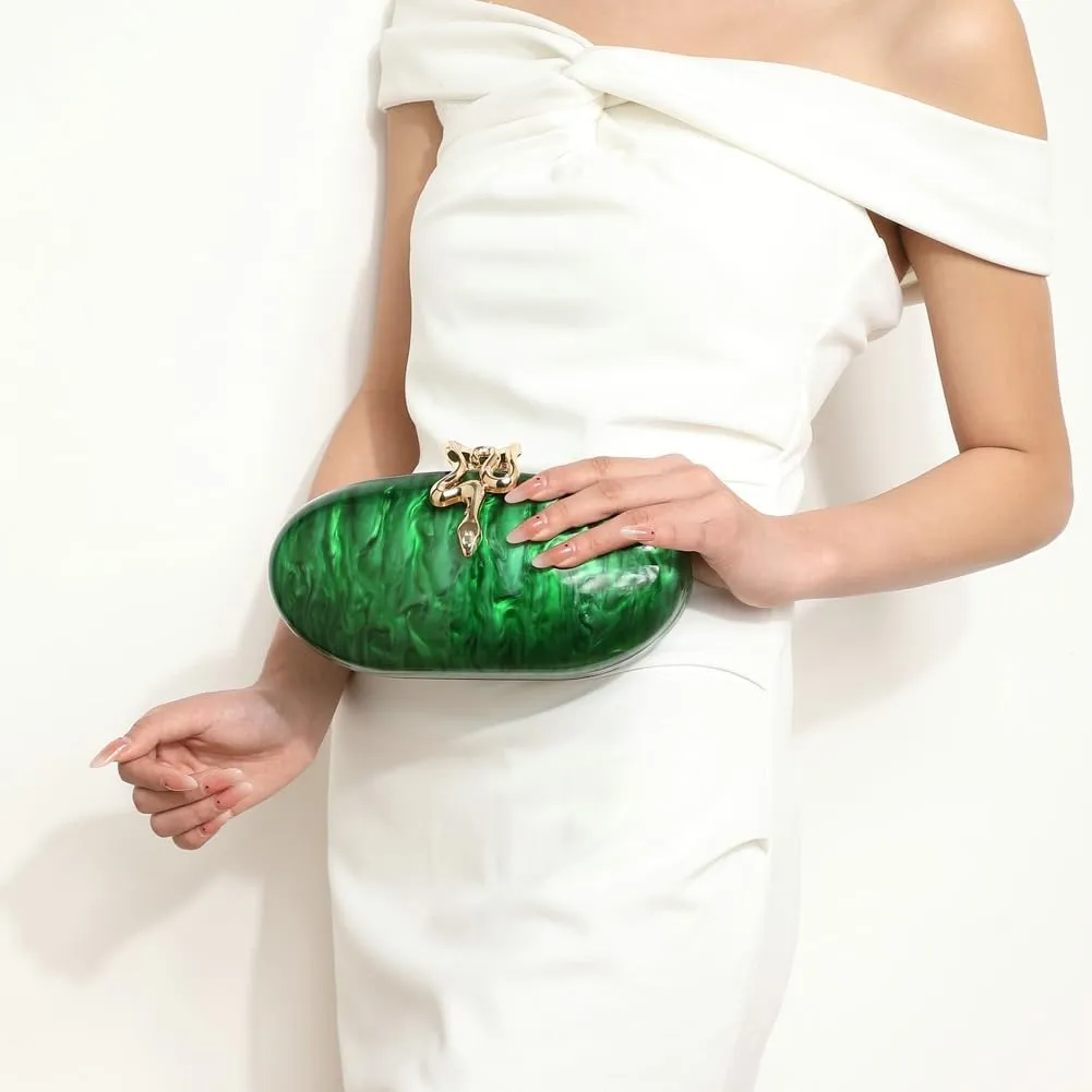 Oval Clutch Purse for Women Glitter Evening Handbag Chic Wedding Clutch Ladies Chain Crossbody Bags for Party Prom