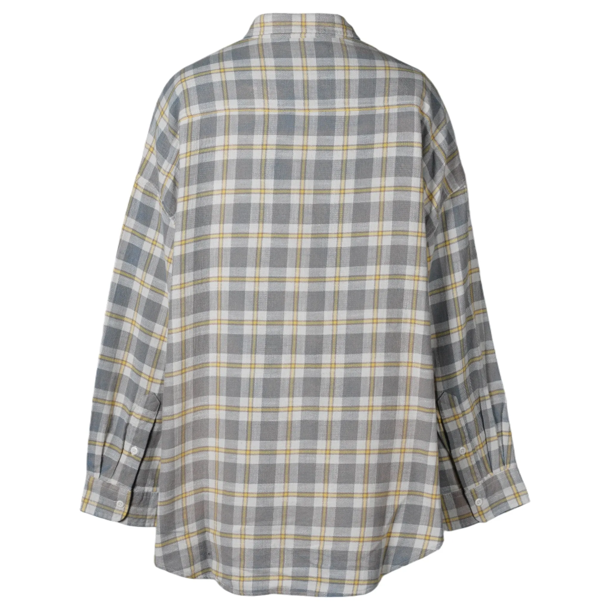 OVERSIZED POCKET DROP NECK SHIRT / R467B:CREAM/BULE PLAID
