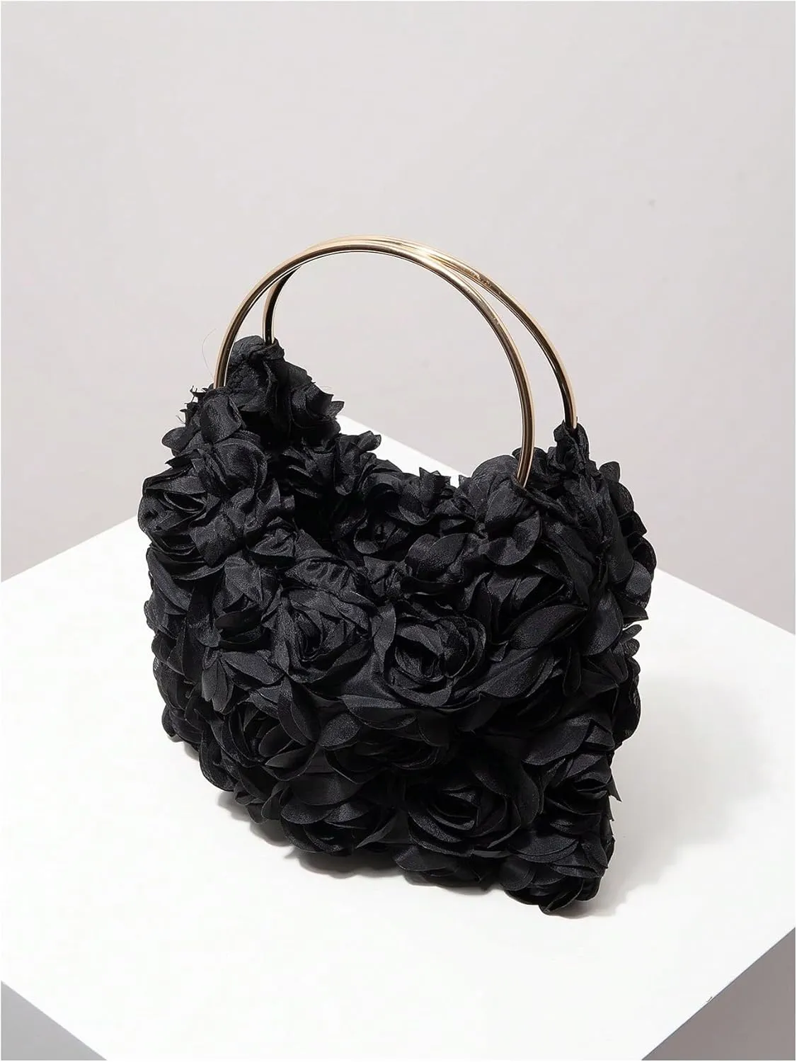 OYOANGLE Women's Floral Clutch Purses Metallic Top Handle Small Flower Evening Bags Prom Handbags