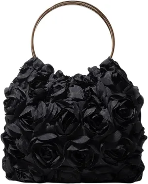 OYOANGLE Women's Floral Clutch Purses Metallic Top Handle Small Flower Evening Bags Prom Handbags