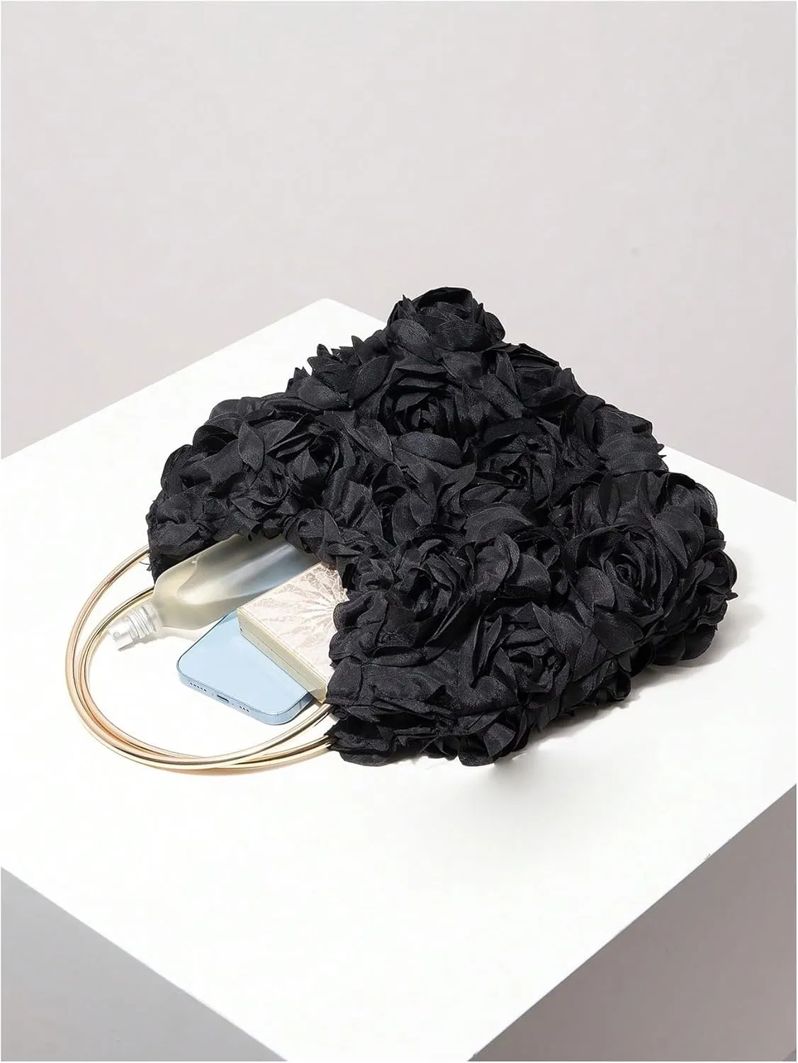 OYOANGLE Women's Floral Clutch Purses Metallic Top Handle Small Flower Evening Bags Prom Handbags