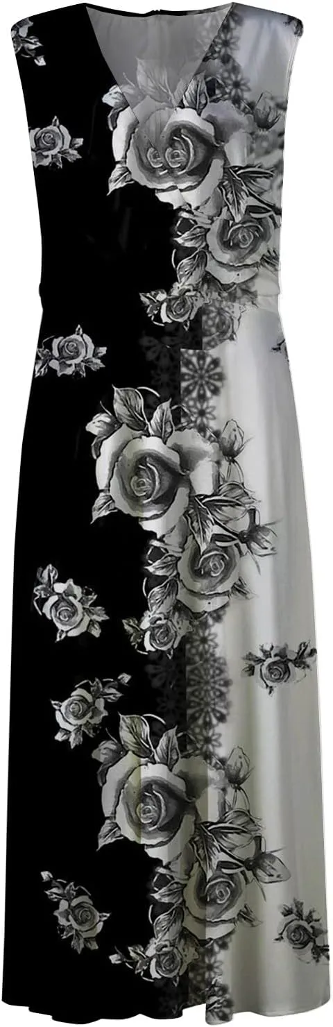 Palaver Summer Dresses for Women 2025 Elegant Wrap V Neck Sleeveless Maxi Dress Casual Print Flowy Beach Sundresses