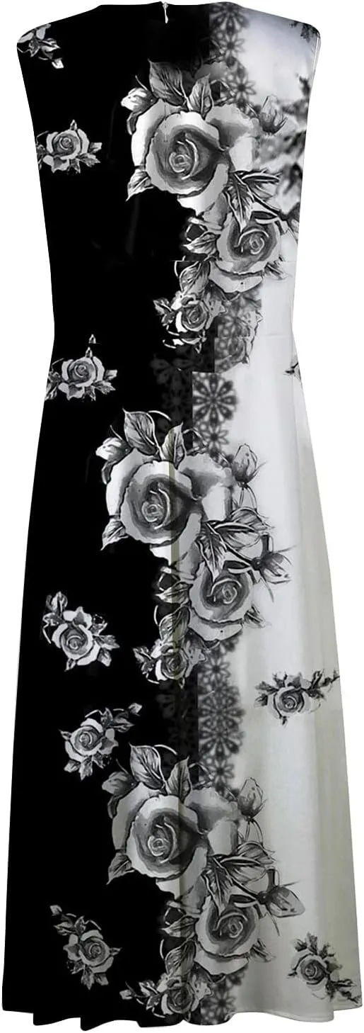 Palaver Summer Dresses for Women 2025 Elegant Wrap V Neck Sleeveless Maxi Dress Casual Print Flowy Beach Sundresses
