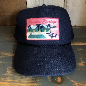 PALM SPRINGS, CALIFORNIA 5 panel Denim Mesh Back Cap - Navy