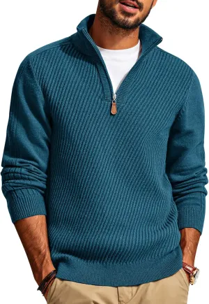PJ PAUL JONES Mens Quarter Zip Pullover Sweaters Casual Slim Fit Knit Texture Sweater