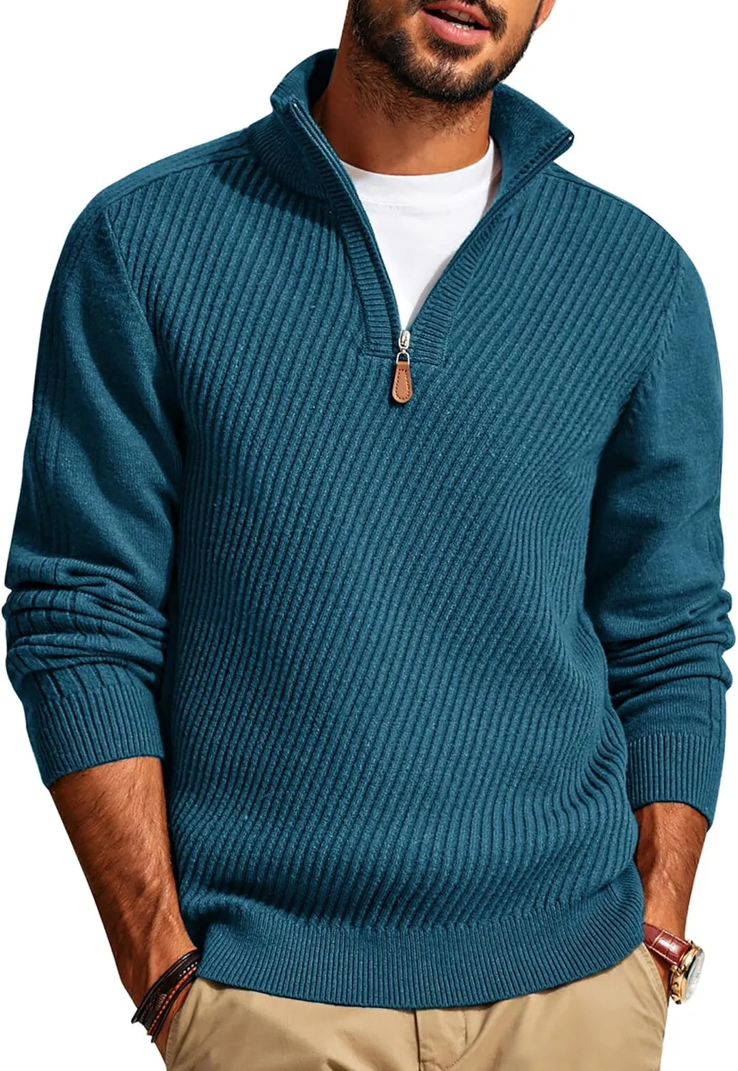 PJ PAUL JONES Mens Quarter Zip Pullover Sweaters Casual Slim Fit Knit Texture Sweater