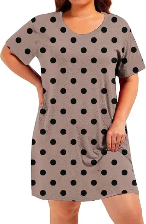 Plus Size Dress for Women Spring Summer Fashion Polka Dot Printed Short Sleeve Shirtdress Loose Casual Home Dress