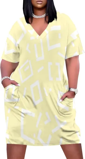 Plus Size Women's Summer Short Sleeve Midi Tshirt Dresses Casual Beach Tunic Tie Dye Boho Sundress with Pockets