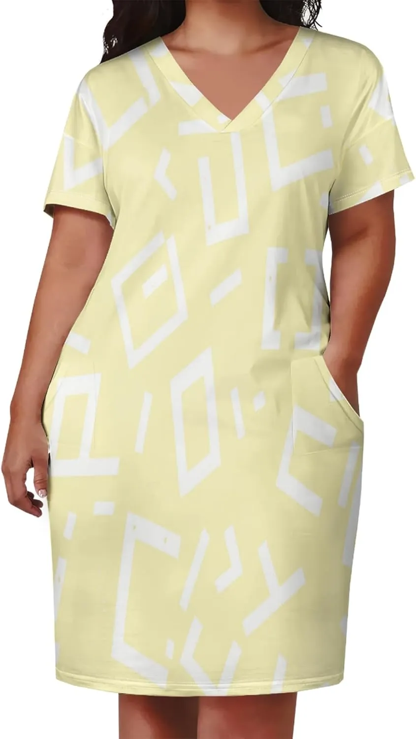 Plus Size Women's Summer Short Sleeve Midi Tshirt Dresses Casual Beach Tunic Tie Dye Boho Sundress with Pockets