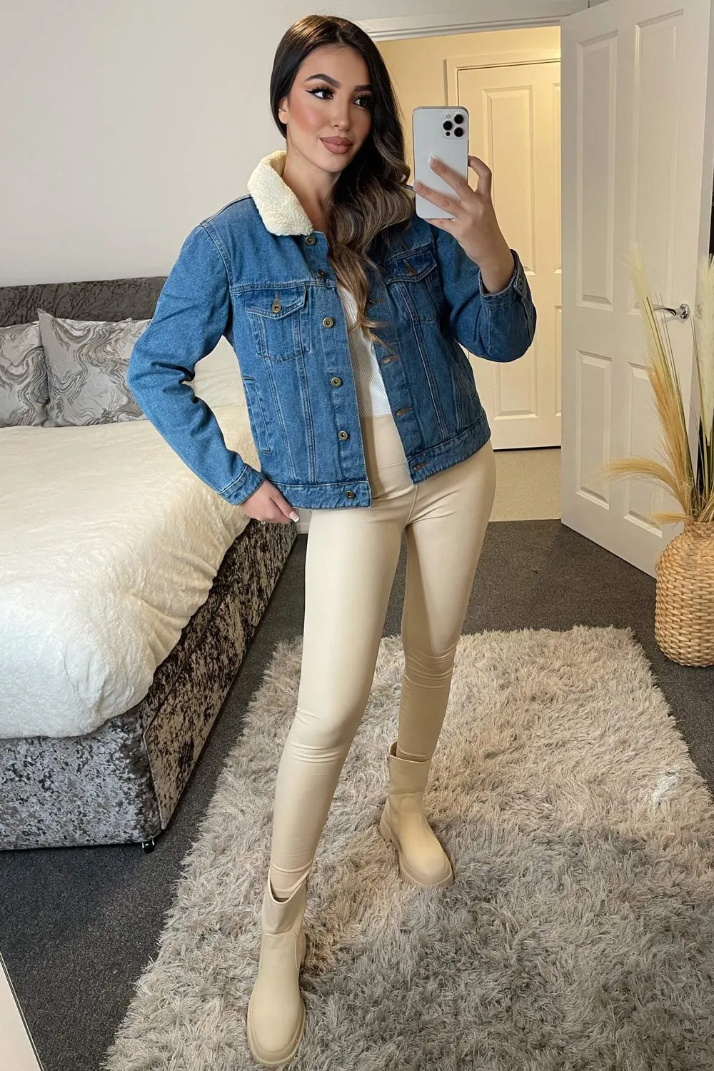 Poppy Blue Faux Fur Collar Denim Jacket