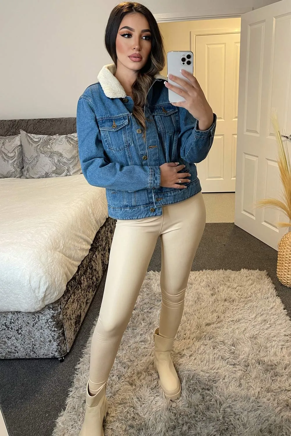 Poppy Blue Faux Fur Collar Denim Jacket