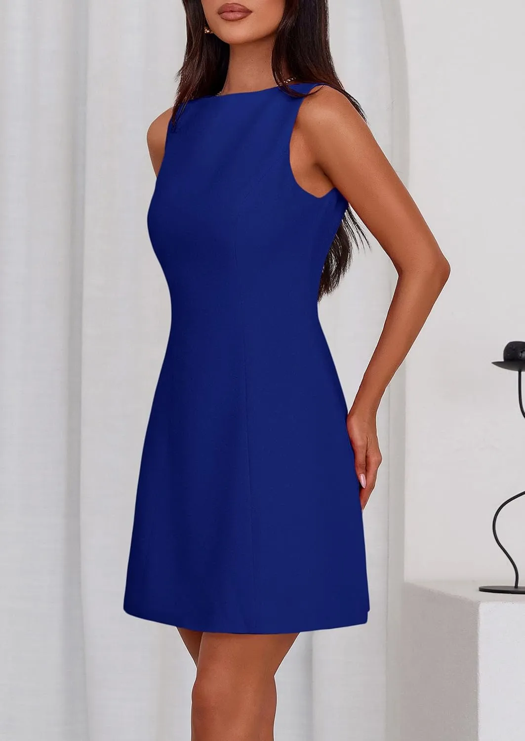 PRETTYGARDEN Womens Formal Short Dresses 2025 Summer Sleeveless Boat Neck A Line Elegant Mini Cocktail Party Dress