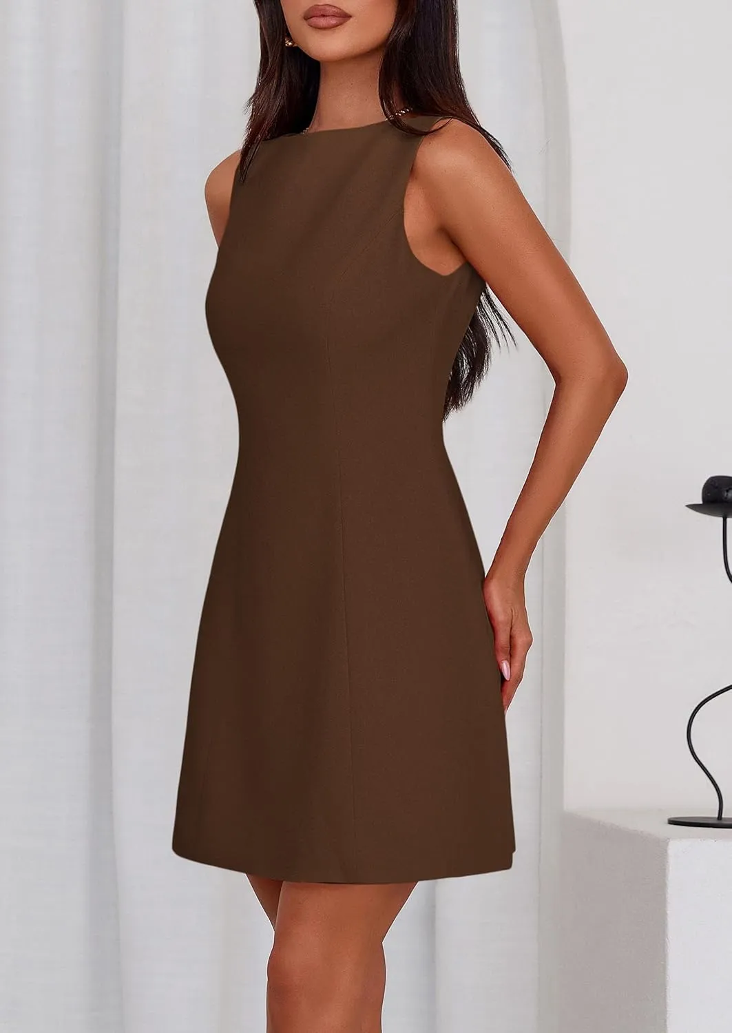PRETTYGARDEN Womens Formal Short Dresses 2025 Summer Sleeveless Boat Neck A Line Elegant Mini Cocktail Party Dress