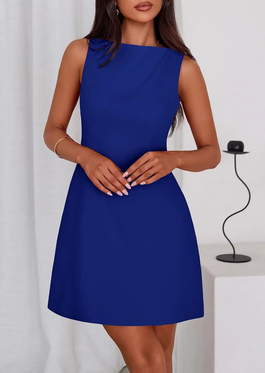 PRETTYGARDEN Womens Formal Short Dresses 2025 Summer Sleeveless Boat Neck A Line Elegant Mini Cocktail Party Dress